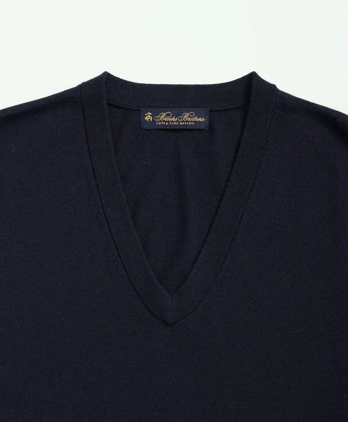 Men Fine Merino Wool Sweater Vest Navy Brooks Brothers Sweaters