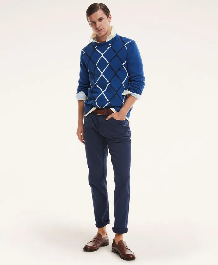 Men FivePocket Stretch Cotton Twill Pants Dark Blue Brooks Brothers Chinos and Casual Pants