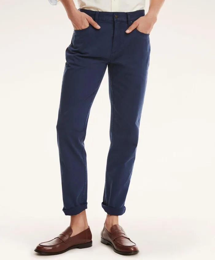 Men FivePocket Stretch Cotton Twill Pants Dark Blue Brooks Brothers Chinos and Casual Pants