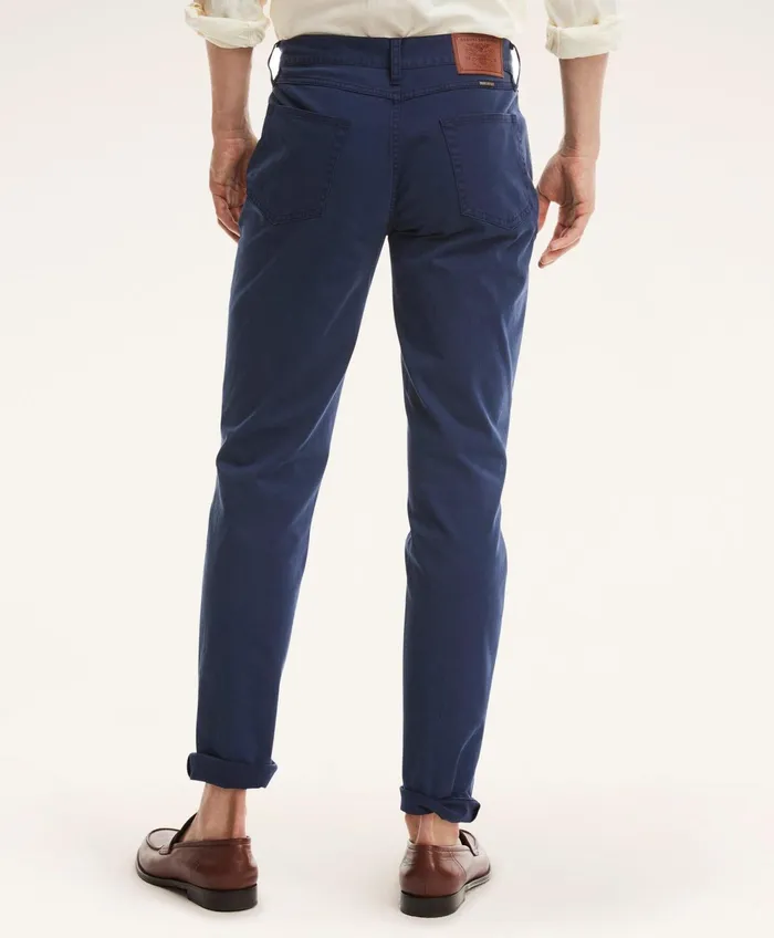 Men FivePocket Stretch Cotton Twill Pants Dark Blue Brooks Brothers Chinos and Casual Pants