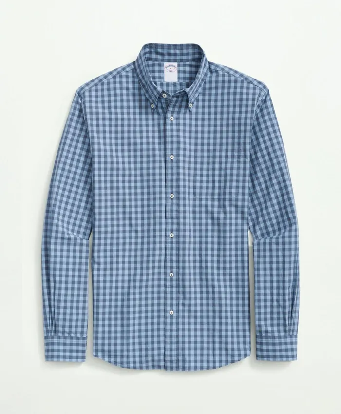 Men Friday Shirt Poplin Checked Blue Brooks Brothers Sport Shirts
