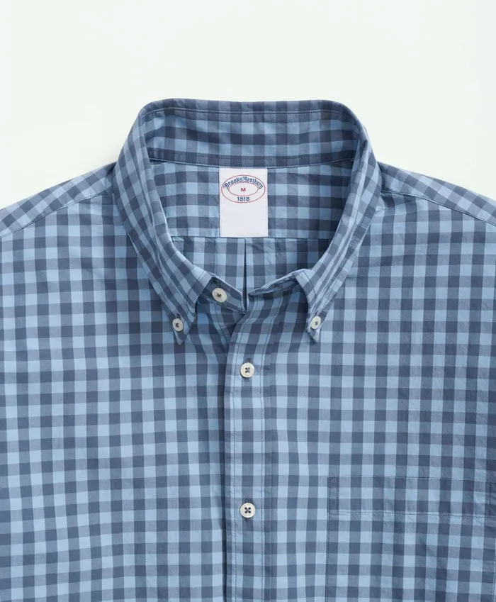 Men Friday Shirt Poplin Checked Blue Brooks Brothers Sport Shirts