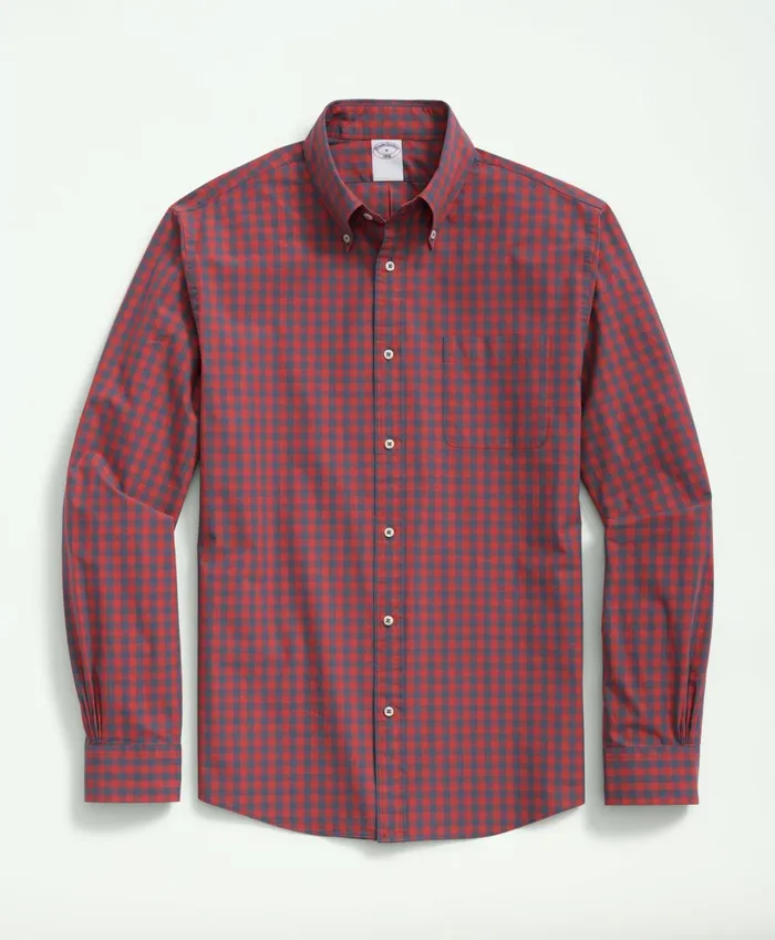 Men Friday Shirt Poplin Checked Red Brooks Brothers Sport Shirts