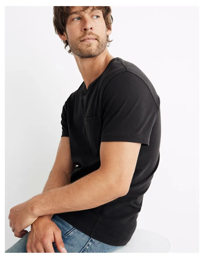 Men Garment Dyed Allday Crewneck Pocket Tee Black Coal Madewell Tees