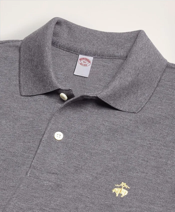 Men Golden Fleece Big and Tall Stretch Supima Polo Shirt Charcoal Heather Brooks Brothers Polo and Rugby Shirts