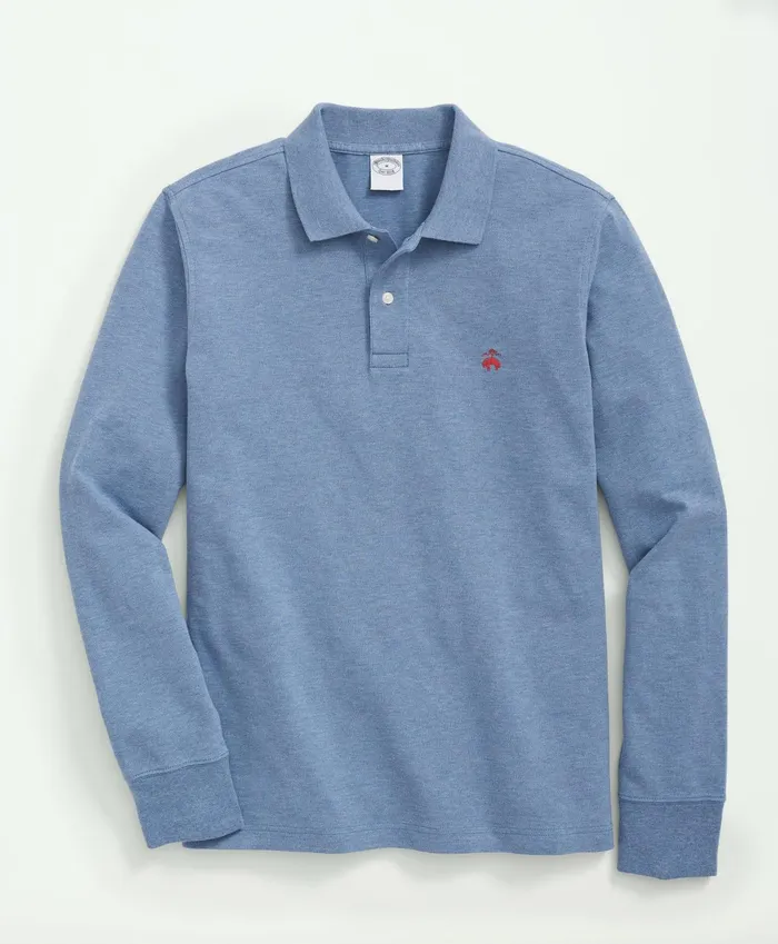Men Golden Fleece Original Fit Stretch Supima LongSleeve Polo Shirt Denim Heather Brooks Brothers Polo and Rugby Shirts Men Golden Fleece Original Fit Stretch Supima LongSleeve Polo Shirt Denim Heather Brooks Brothers Polo and Rugby Shirts