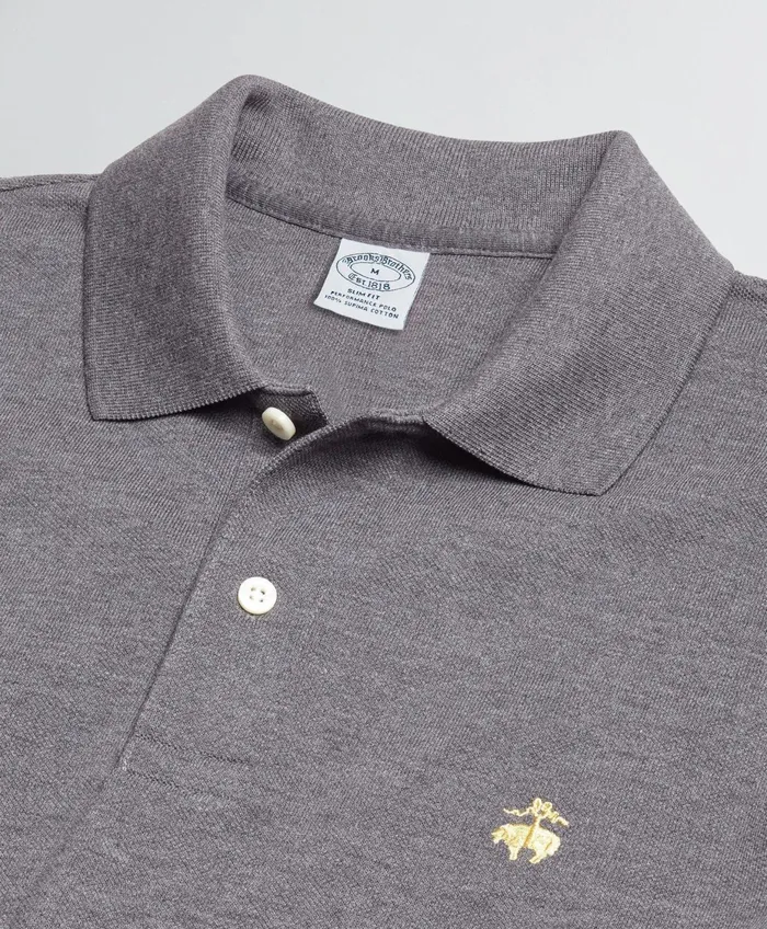 Men Golden Fleece Slim Fit Stretch Supima Polo Shirt Charcoal Heather Brooks Brothers Polo and Rugby Shirts