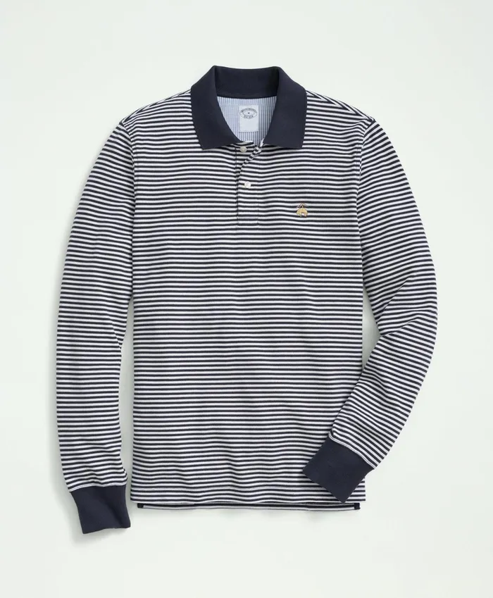 Men Golden Fleece Stretch Supima Cotton Pique LongSleeve Feeder Striped Polo Shirt Navywhite Brooks Brothers Polo and Rugby Shirts Men Golden Fleece Stretch Supima Cotton Pique LongSleeve Feeder Striped Polo Shirt Navywhite Brooks Brothers Polo and Rugby Shirts