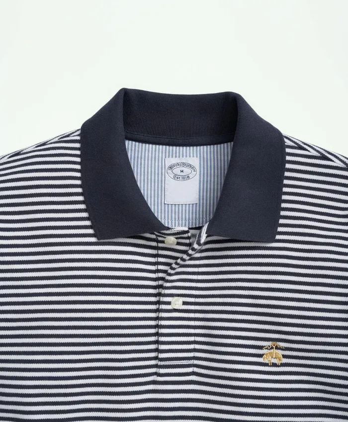 Men Golden Fleece Stretch Supima Cotton Pique LongSleeve Feeder Striped Polo Shirt Navywhite Brooks Brothers Polo and Rugby Shirts