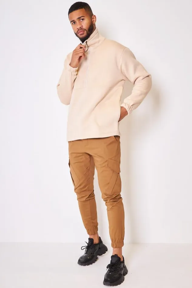 Men Half Zip Sweatshirt In Beige Beige Brentiny Paris Sweatshirts and Pullovers