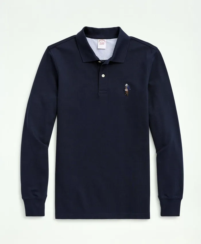 Men Henry Supima LongSleeve Polo Shirt Navy Brooks Brothers Polo and Rugby Shirts