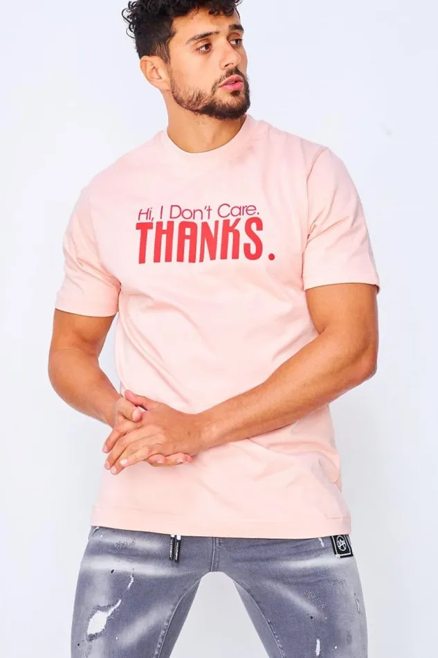 Men Hi I Don039t Care Thanks TShirt In Pink Pink Brentiny Paris TShirts