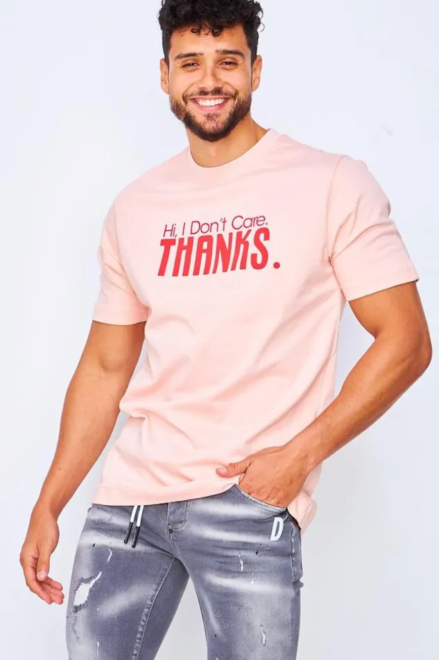 Men Hi I Don039t Care Thanks TShirt In Pink Pink Brentiny Paris TShirts
