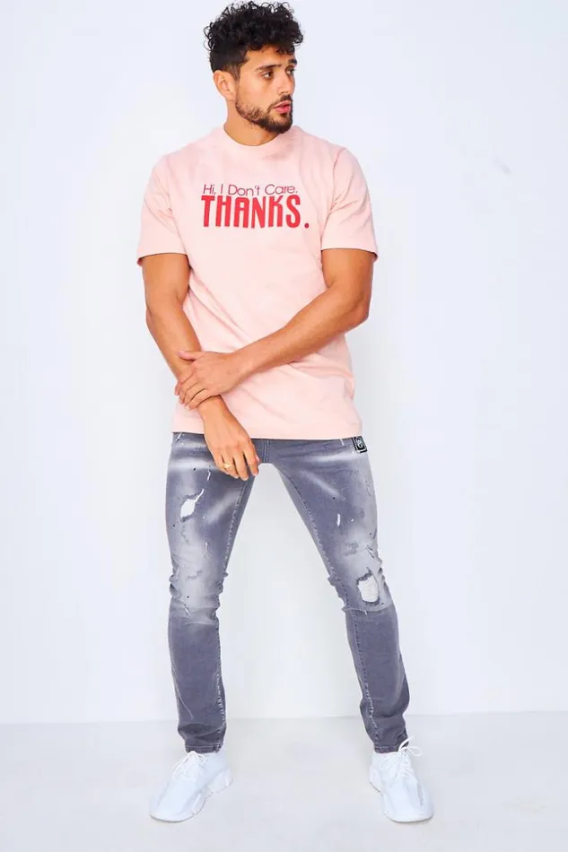 Men Hi I Don039t Care Thanks TShirt In Pink Pink Brentiny Paris TShirts