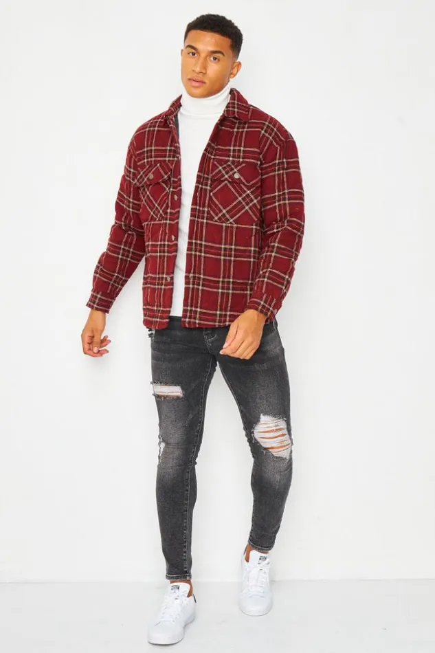 Men Jacket In Burgundy Check Red Brentiny Paris Jackets