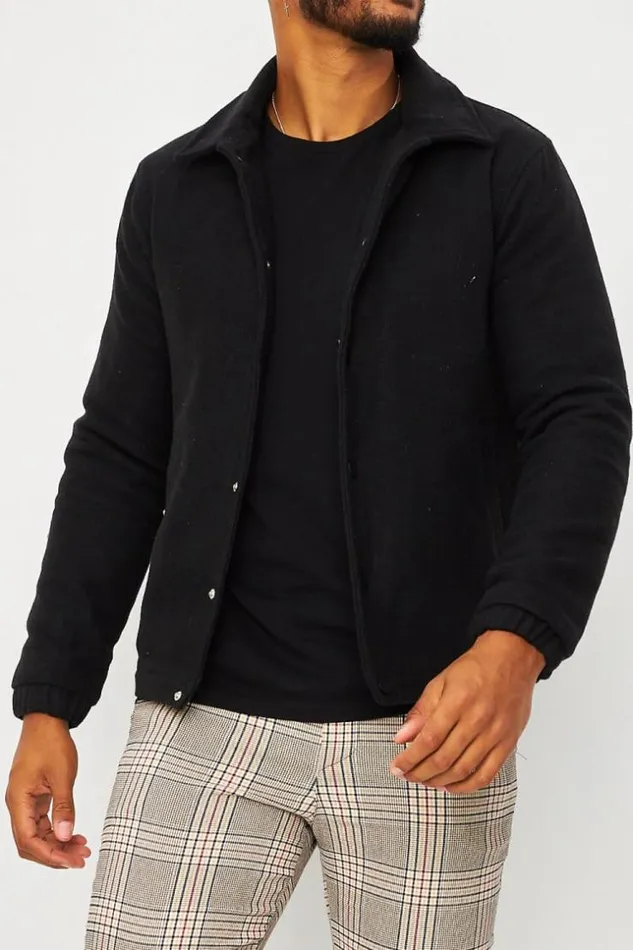Men Jacket With Collar In Black Black Brentiny Paris Jackets