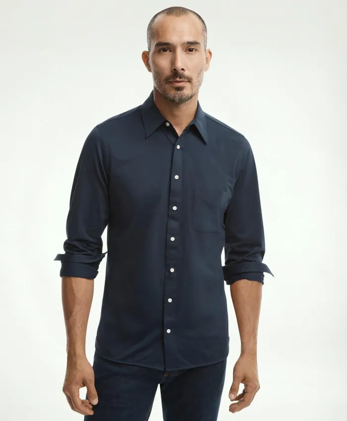 Men Japanese Knit Dress Shirt Slim Fit Navy Brooks Brothers Dress Shirts