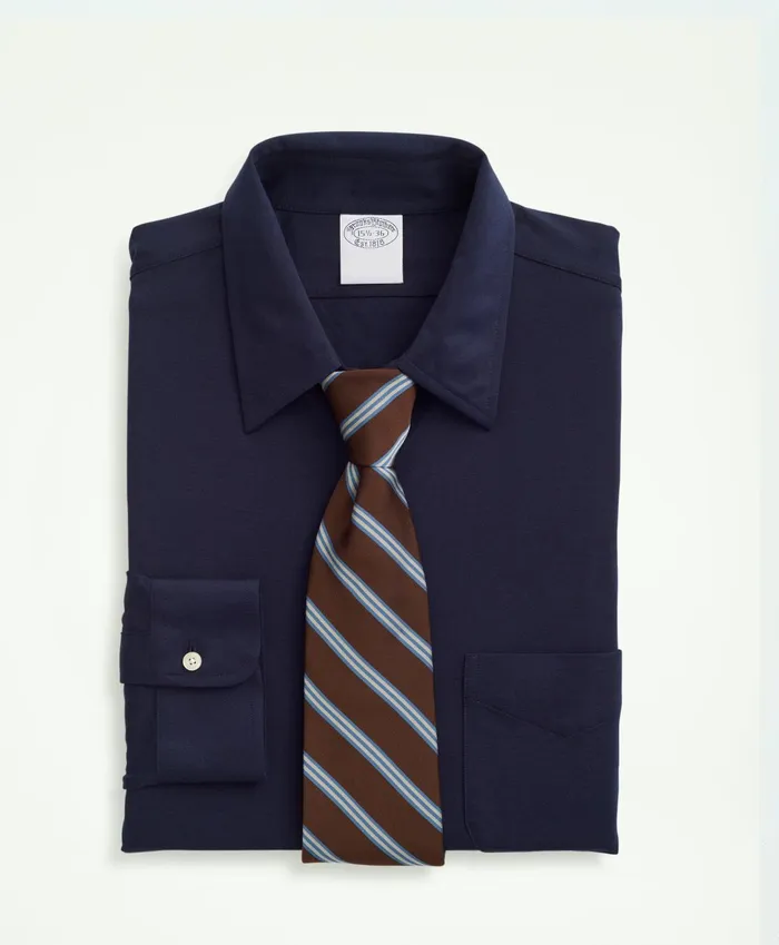 Men Japanese Knit Dress Shirt Slim Fit Navy Brooks Brothers Dress Shirts