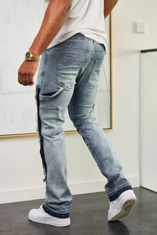 Men Jean Bleu Multiples Poches Taches Bleuclair Brentiny Paris Jeans