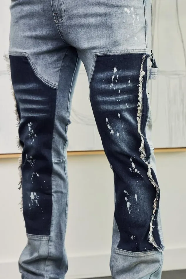 Men Jean Bleu Multiples Poches Taches Bleuclair Brentiny Paris Jeans