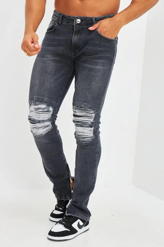 Men Jean Effet Dchir Aux Genoux Noir Dlav Black Brentiny Paris Jeans