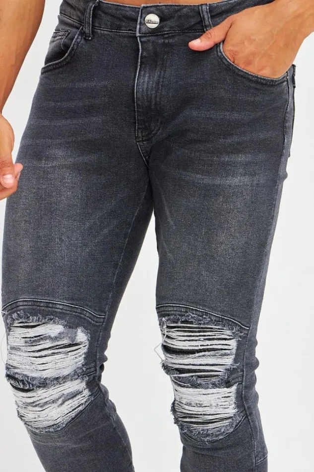 Men Jean Effet Dchir Aux Genoux Noir Dlav Black Brentiny Paris Jeans