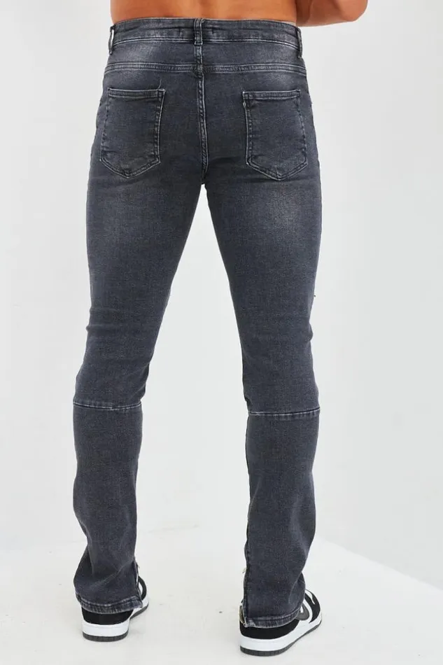 Men Jean Effet Dchir Aux Genoux Noir Dlav Black Brentiny Paris Jeans