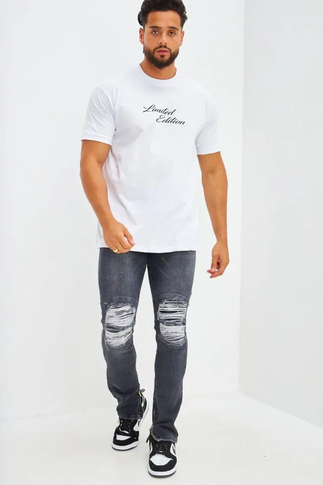 Men Jean Effet Dchir Aux Genoux Noir Dlav Black Brentiny Paris Jeans
