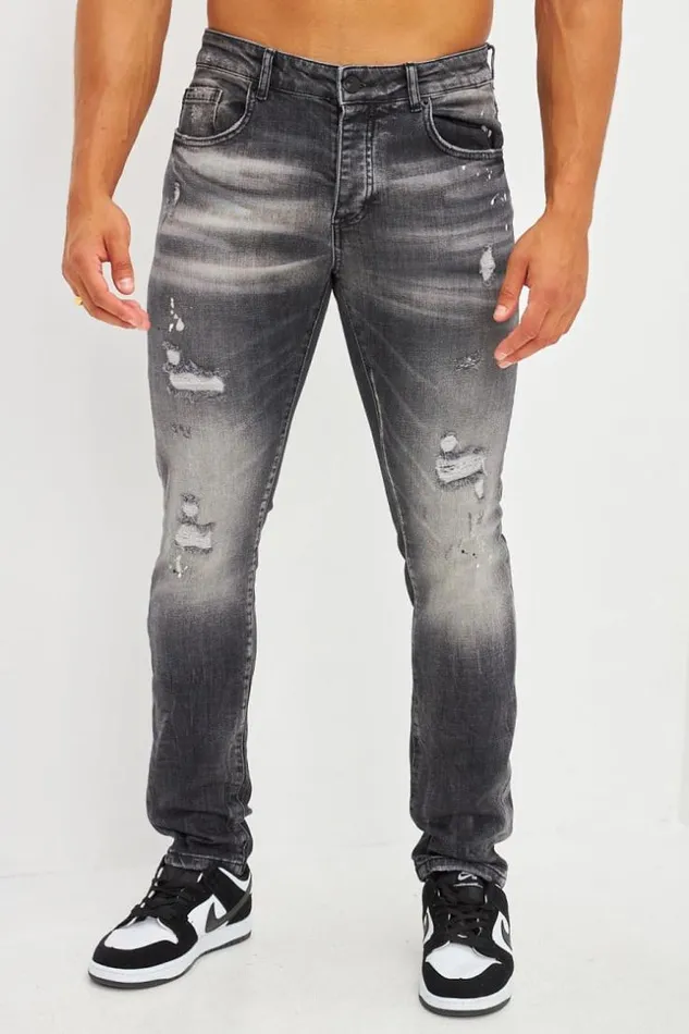 Men Jean Slim Effet Dchir Bleu Clair Black Brentiny Paris Jeans