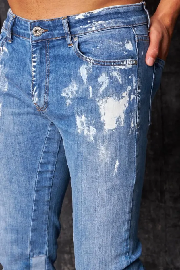 Men Jeans Coupe Droite Tach Bleu Blue Brentiny Paris Jeans