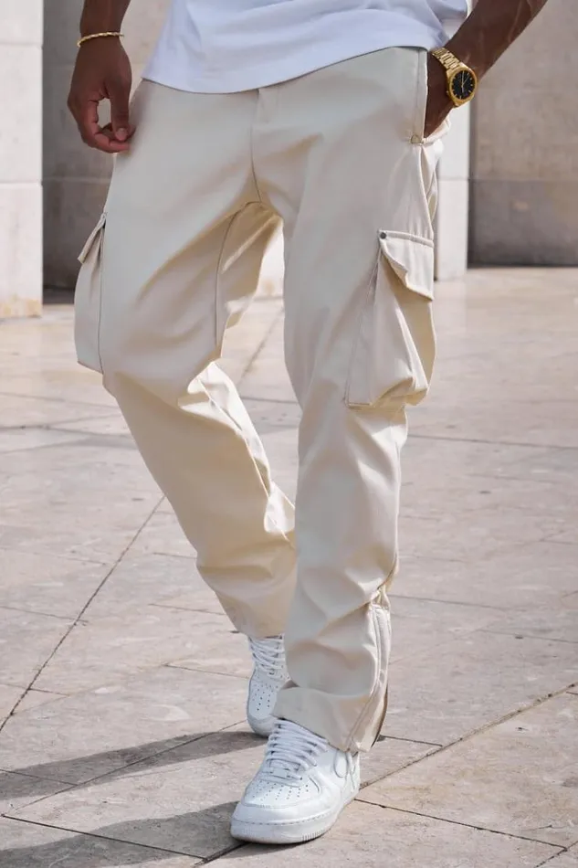 Men Jogger Pant Cargo Beige Beige Brentiny Paris Pants