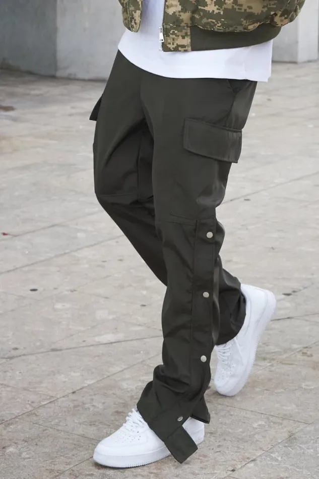 Men Jogger Pant Cargo Kaki Boutons Khaki Brentiny Paris Pants
