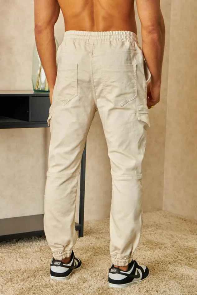 Men Joggerpant Beige Clair Poches Cargo Beige Brentiny Paris Jeans