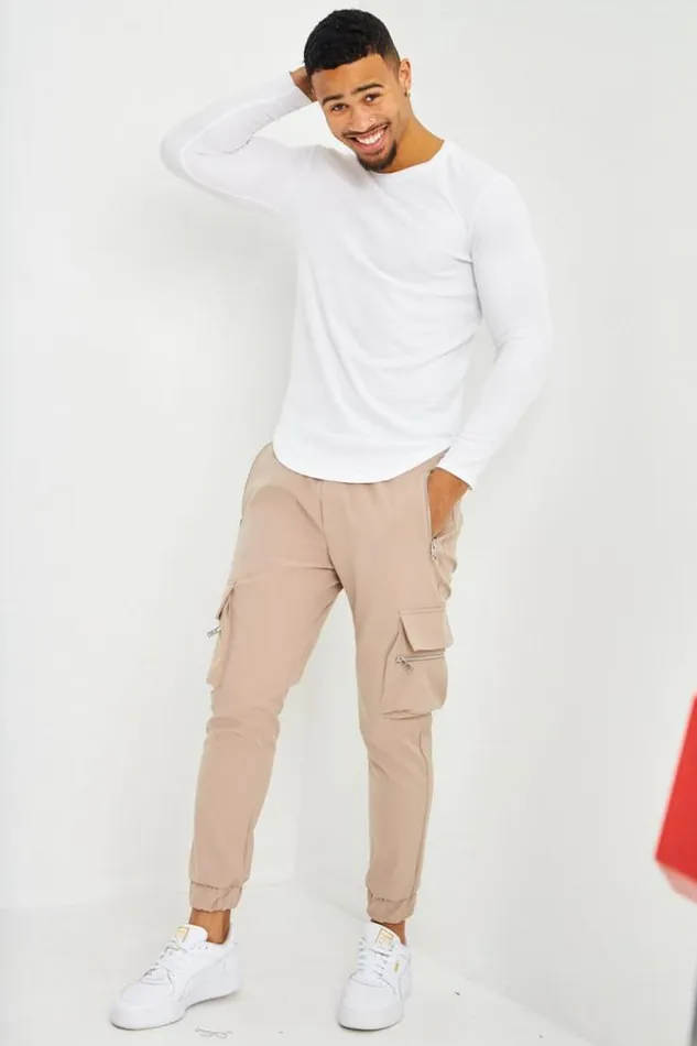 Men Jogging Beige Poches Cargo Zippes Beige Brentiny Paris Jogging Bottoms