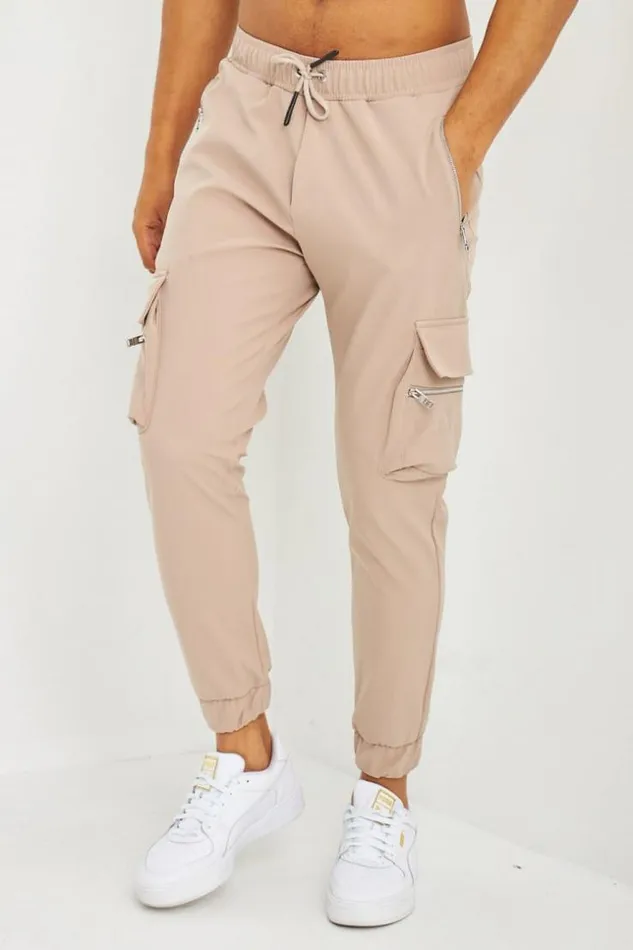Men Jogging Beige Poches Cargo Zippes Beige Brentiny Paris Jogging Bottoms
