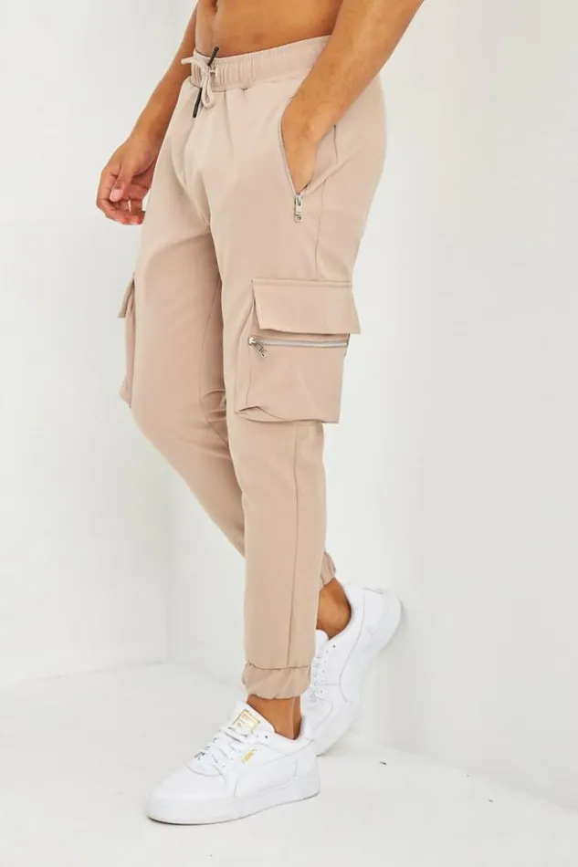 Men Jogging Beige Poches Cargo Zippes Beige Brentiny Paris Jogging Bottoms