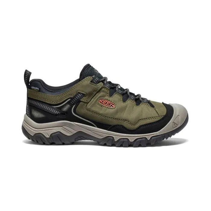 Men KEEN Shoes Targhee IV Waterproof Dark OliveGold Flame Leather Hiking Shoe