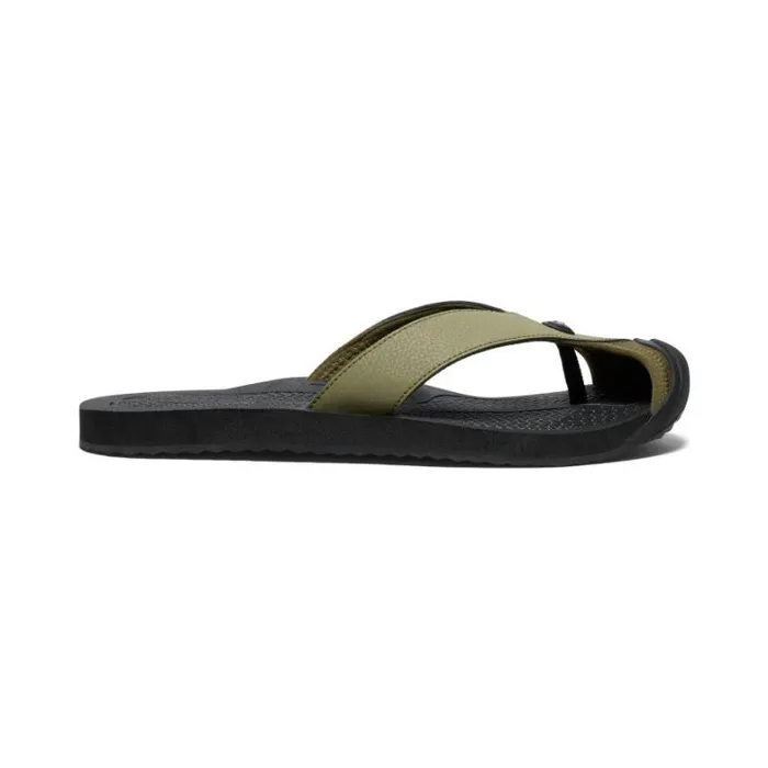 Men KEEN SlipOns Barbados Martini OliveBlack Leather FlipFlop