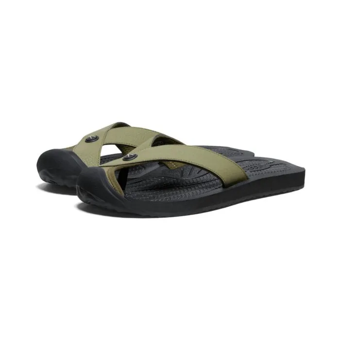 Men KEEN SlipOns Barbados Martini OliveBlack Leather FlipFlop Men KEEN SlipOns Barbados Martini OliveBlack Leather FlipFlop