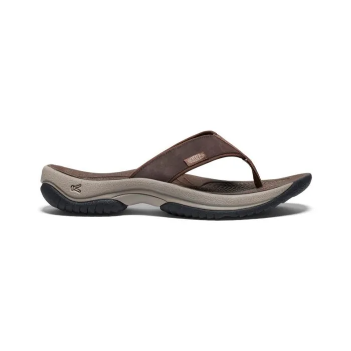 Men KEEN SlipOns Kona Flip JavaDark Earth Leather FlipFlop