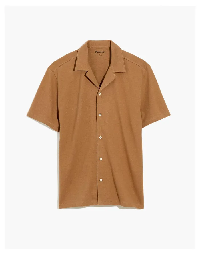 Men Knit Easy Short Sleeve Camp Shirt Kraft Brown Madewell Tees