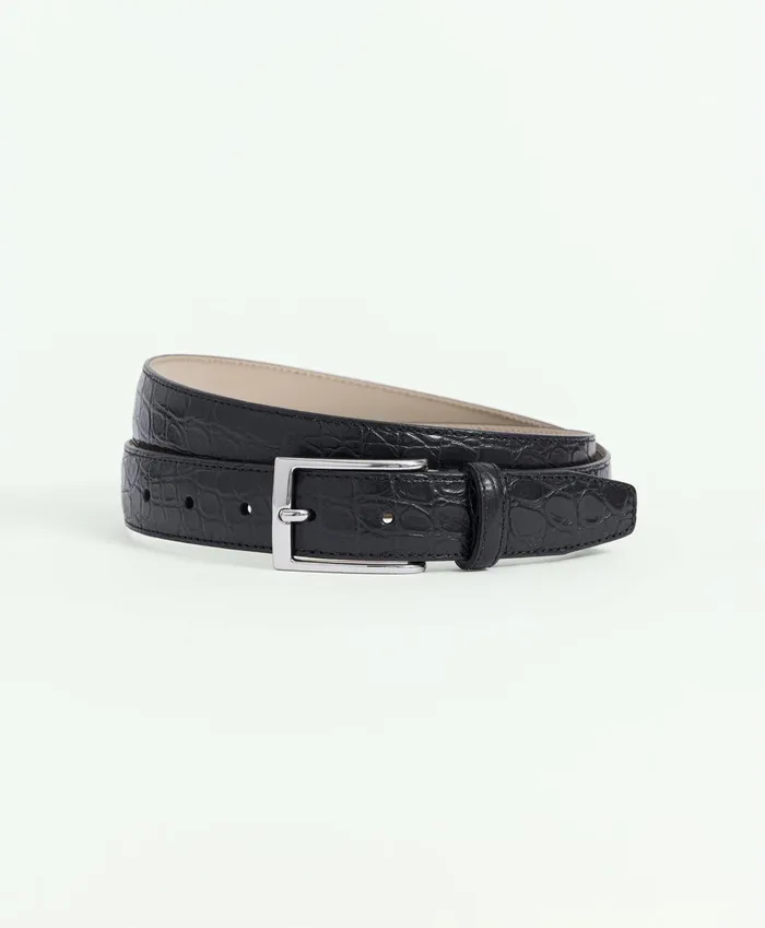 Men Leather Alligator Textured Belt Black Brooks Brothers Belts