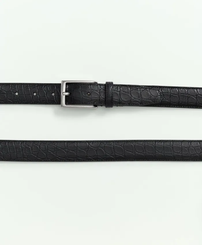 Men Leather Alligator Textured Belt Black Brooks Brothers Belts