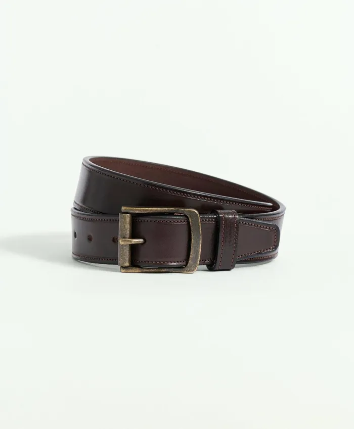 Men Leather Belt With Brass Buckle Brown Brooks Brothers Belts