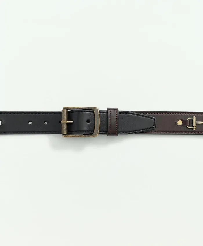 Men Leather Belt With Brass Buckle Brown Brooks Brothers Belts