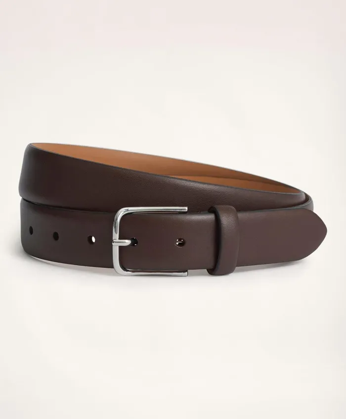 Men Leather Feather Edge Belt Brown Brooks Brothers Belts
