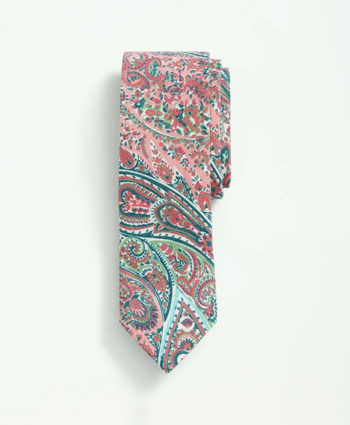 Men Linen Jacquard Paisley Pattern Tie Bright Pink Brooks Brothers Ties and Pocket Squares