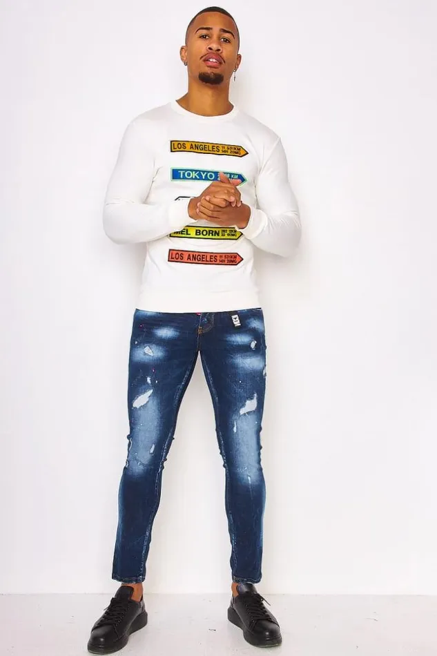 Men Los Angeles Tokyo 8230 White Sweatshirt White Brentiny Paris Sweatshirts and Pullovers