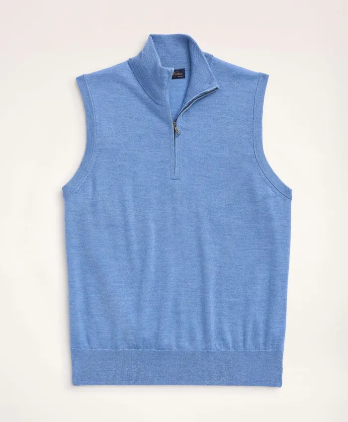 Men Merino Wool HalfZip Vest Light Blue Brooks Brothers Sweaters