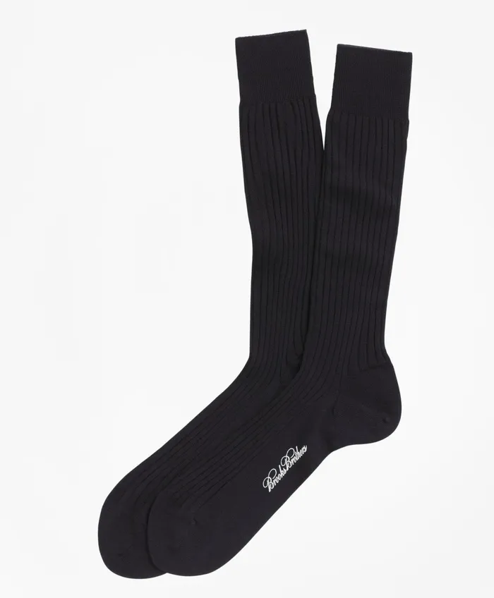 Men Merino Wool Ribbed Crew Socks Navy Brooks Brothers Sock